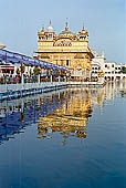 Amritsar - Golden Temple - the Hari Mandir and the Gurus Bridge. 